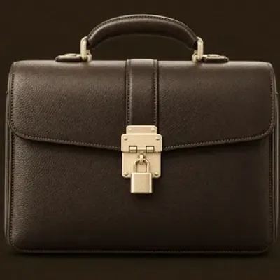 Locked leather briefcase — Red Lion